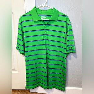 Nike Men's Vibrant Green and Blue Striped Polo